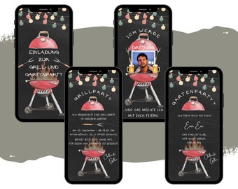 Grillparty Einladung digital - Gartenparty Geburtstag - WhatsApp Geburtstagseinladung - animierte BBQ eCARD - Einladung Geburtstag