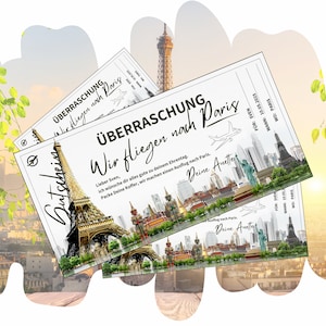 Voucher para viagem de férias a Paris | Vale presente de aniversário | Cartão surpresa para imprimir | Viagem aérea para França