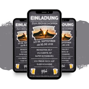 eCARD Frühschoppen Einladung | Digitale WhatsApp Geburtstagskarten | Einladungskarte Bier trinken | Elferzug | Handyeinladung Feierabendbier