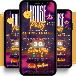 eCARD House Musik Party Einladung | digitale Whatsapp Instagramm Houseparty Einladungen | Geburtstagseinladung | Trance & Dance Mottoparty