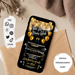 Invito digitale per la festa di inaugurazione della casa - Cartolina elettronica WhatsApp con musica - Modello Canva per festa di inaugurazione della casa e festa in casa immagine 2