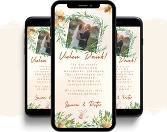 Digital wedding thank you cards - WhatsApp thank you card with photo - personalized thank you card - Canva wedding card - wedding thank you