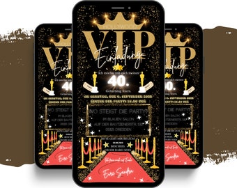 eCARD Hollywood Geburtstag Einladung | Digitale Whatsapp VIP Pass Einladungskarte | Geburtstagseinladung | Filmstars Mottoparty Karten