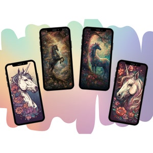 eCARD Unicorn Mythical Creatures | Mobile phone wallpaper WhatsApp wallpaper smartphone | Colorful fairytale forest with fantasy horse unicorn | AI AI art