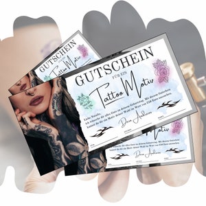 Gutschein für ein Tattoo Studio | Vorlage zum Ausdrucken | Tattoogutschein als Geschenkidee zum Geburtstag | Tätowiergutschein zum Gestalten