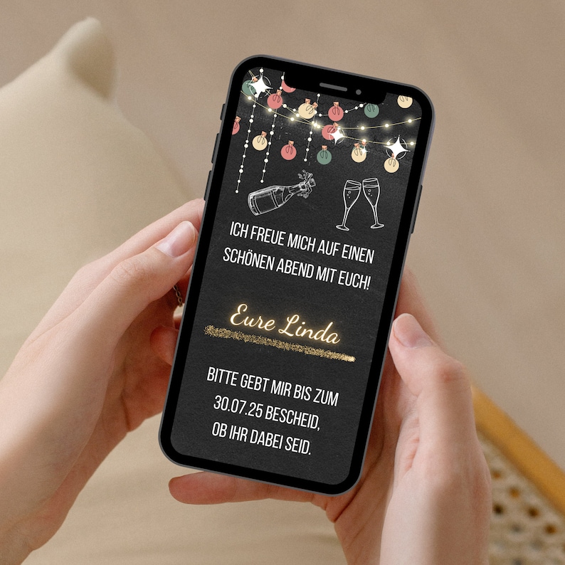 eCARD Geburtstagseinladung im Tafel Sekt Design Digitale WhatsApp Einladungen mit Foto Personalisierte Animierte Handykarte Geburtstag Bild 5