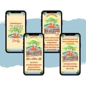 eCARD Sommerparty Einladung mit Strand | Coole Digitale WhatsApp Strandparty Karte | Personalisierte Animierte Handykarte Geburtstag