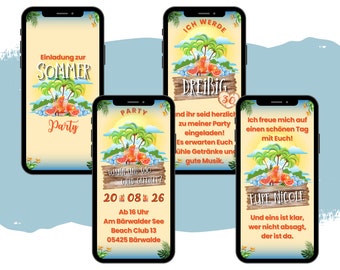 Summer party invitation - beach party birthday - WhatsApp eCARD - animated invitation - digital party card - with music