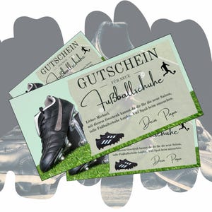 Gutschein für neue Fußballschuhe zum Ausdrucken | Geschenkidee Fussballschuhe | Fußballgutschein Fußballspiel | Geschenkgutschein Fußball