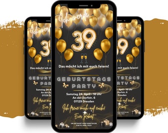 eCARD 18. 20. 30. 40. 50. Geburtstags Party Einladung | digitale Whatsapp Instagram Facebook Email Einladungen | Animierte Einladungskarten