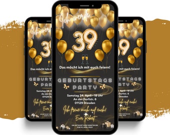 eCARD 18th, 20th, 30th, 40th, 50th Birthday Party Invitation | digital Whatsapp Instagram Facebook Email invitations | Animated invitation cards