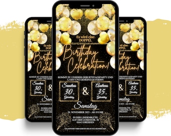 eCARD Double Birthday Party Invitation for 2 People | Digital WhatsApp Birthday Invitation | Personalized Animated Invitation Card