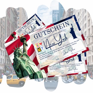 Voucher para viagem a Nova York EUA | Voucher de viagem de férias aniversário viagem pela cidade | Idéia de presente viagem aérea férias curtas Estátua da Liberdade