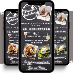 eCARD uitnodiging voor verjaardagsfeestje voor brunch | Digitale Whatsapp verjaardagsuitnodiging | Gepersonaliseerde geanimeerde dineruitnodigingskaart