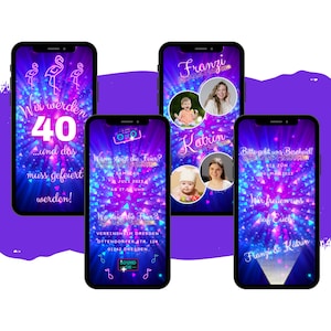 eCARD uitnodiging dubbele verjaardagsviering | Digitale Whatsapp verjaardagsuitnodiging | Geanimeerde dubbele uitnodigingskaart | Neonfeest | Thema feest