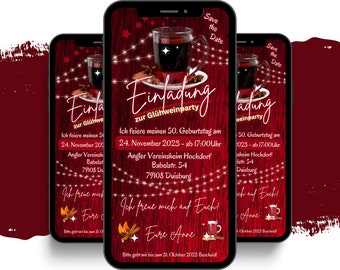 eCARD Mulled Wine Party Invitation | Digital WhatsApp Mulled Wine Party Invitation Card | Animated Personalized Christmas Mulled Wine Party Card