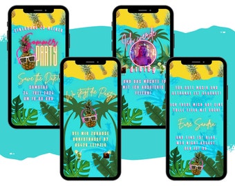 eCARD Sommerparty Geburtstag Einladung | Digitale Whatsapp Poolparty Einladungen | Geburtstagseinladung | Beachparty Pool Einladungskarte