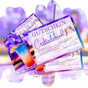 Buono per un cocktail serale | Modello cocktail stampabile | Idea regalo di compleanno | Buono regalo per un cocktail bar