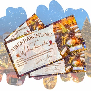 Bon pour une visite au marché de Noël | Chèque cadeau de Noël | Idée cadeau punch au vin chaud | Modèle de carte de promenade de Noël