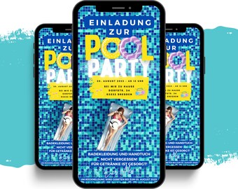 Pool Party Einladung digital - WhatsApp Geburtstagseinladung - Sommerparty eCARD - animierte Poolparty Handykarte - Einladung Sommerparty