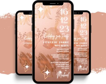 Invitación digital de cumpleaños - Tarjeta electrónica de WhatsApp con música - Plantilla personalizable de Canva para cumpleaños de 18, 20, 30, 40 y 50 años.