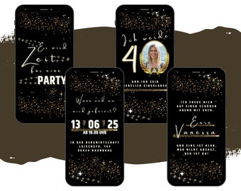 eCARD Geburtstagsparty Einladung | Digitale WhatsApp Geburtstagskarte | Es wird Zeit für eine Party | Handyeinladung 18. 20. 30. Geburtstag