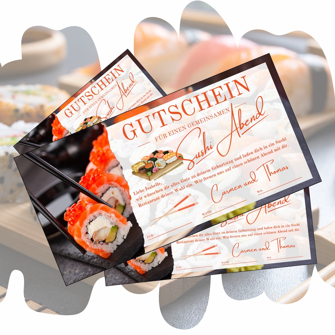 Gutschein für ein Sushi Essen | Vorlage zum Ausdrucken | Geschenkidee ...