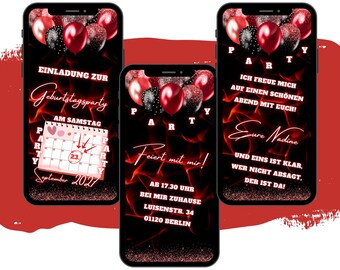 Geburtstag Einladung rot digital - WhatsApp Party Einladung - animierte eCARD Geburtstagskarte für jedes Alter - Einladung Geburtstag