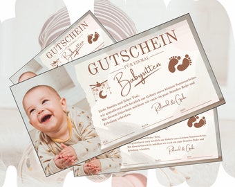 Gutschein Babysitten Vorlage zum Ausdrucken | Geschenkgutschein für Eltern | Babysitting zum Gestalten | Geschenkidee Eltern Auszeit