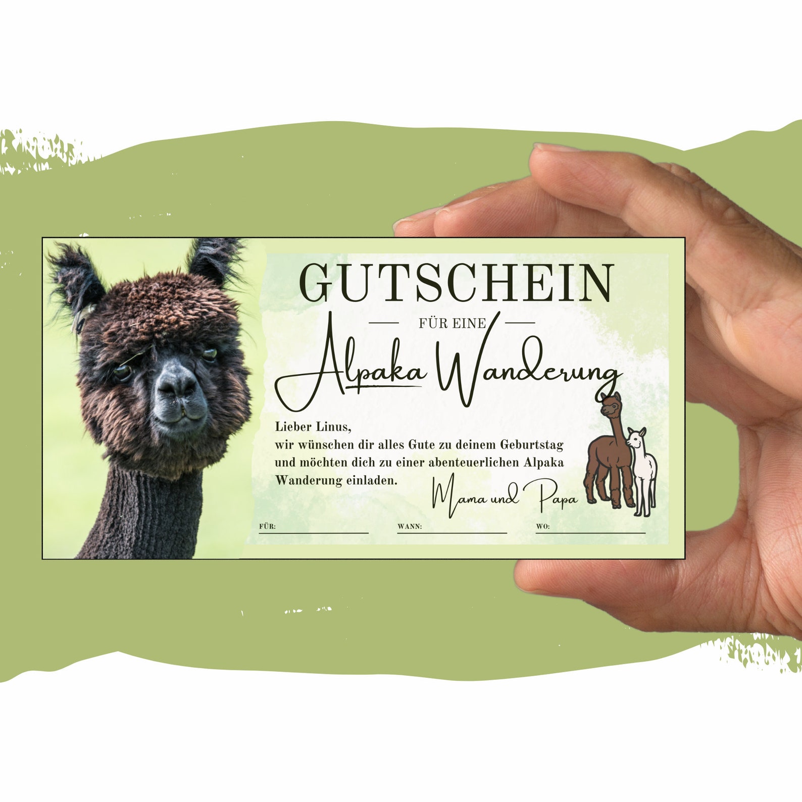 Gutschein Alpaka Wanderung Vorlage