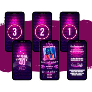 eCARD Geburtstag Neonparty Einladung | Digitale WhatsApp Geburtstagseinladung | Personalisierte Mottoparty Geburtstagskarten | Neonfeier