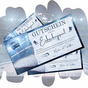Voucher voor een ijshockeywedstrijd | Afdrukbare sjabloon | Beleefbon als cadeau-idee | Cadeaubon ijshockeystadion