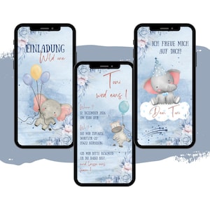 eCARD Uitnodiging voor kinderfeestje | Digitale Whatsapp-uitnodigingen | Animatie | Online uitnodigingskaart | 1e verjaardag mobiele telefoonkaart
