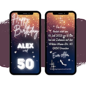 eCARD 18th, 20th, 30th, 40th, 50th Birthday Party Invitation | digital Whatsapp Instagram Facebook Email invitations | Animated invitation cards