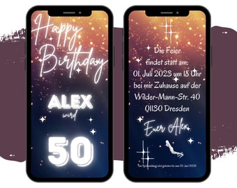 Geburtstag Einladung digital - WhatsApp Geburtstagseinladung - elegante eCARD 50 Geburtstag - animierte Party Karte - Einladung Geburtstag