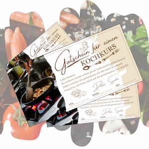 Voucher voor een kookcursus naar keuze | Cadeaubonsjabloon om af te drukken | Excursievoucherkaart | Cadeau-idee samen koken