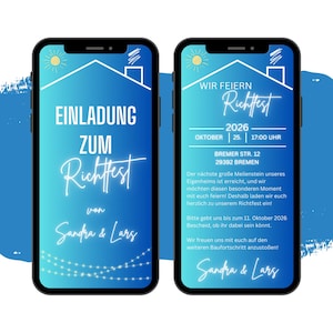 eCARD als aanvulling op de ceremonie-uitnodiging | Digitale Whatsapp woningbouwuitnodigingen | Gepersonaliseerde geanimeerde topping-out uitnodiging | Housewarming feesthuis