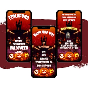eCARD Invitation au château de la fête d’Halloween | Invitation numérique Whatsapp Halloween | Carte d’invitation animée de citrouille effrayante | Célébration d'Halloween