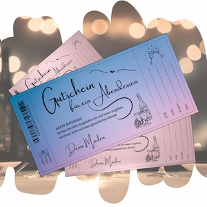Voucher de jantar imprimível | Vale presente de aniversário | Cartão Surpresa Personalizado | Cartão de ideia de presente