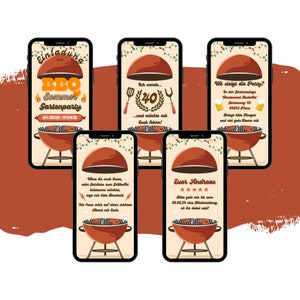 eCARD invitation garden party barbecue party anniversaire | Carte d’anniversaire WhatsApp numérique | Cartes d'invitation au barbecue, à la bière et au grill | Invitation par téléphone portable