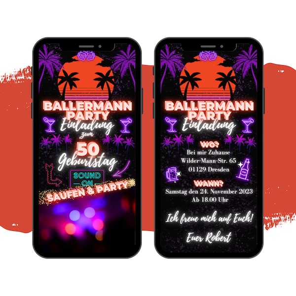 eCARD Ballermann Party Einladung | Digitale Whatsapp Einladungskarte | Bierkönig Malle Geburtstagseinladung | Alkohol Sommer Mottoparty