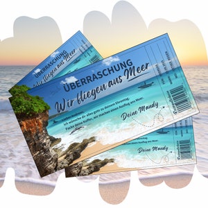 Gutschein für eine Reise ans Meer zum Ausdrucken | Urlaub Reisegutschein Geburtstag | Erlebnisgutscheinkarte für eine Urlaubsreise ans Meer