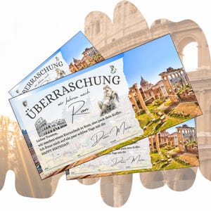 Voucher voor een reis naar Rome om uit te printen | Vakantievoucher verjaardag | Cadeau-idee: Korte vakantie naar Italië