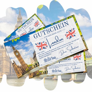 Bon pour un voyage à Londres Angleterre | Bon de voyage vacances anniversaire city trip | Idée cadeau pour un court séjour à Big Ben