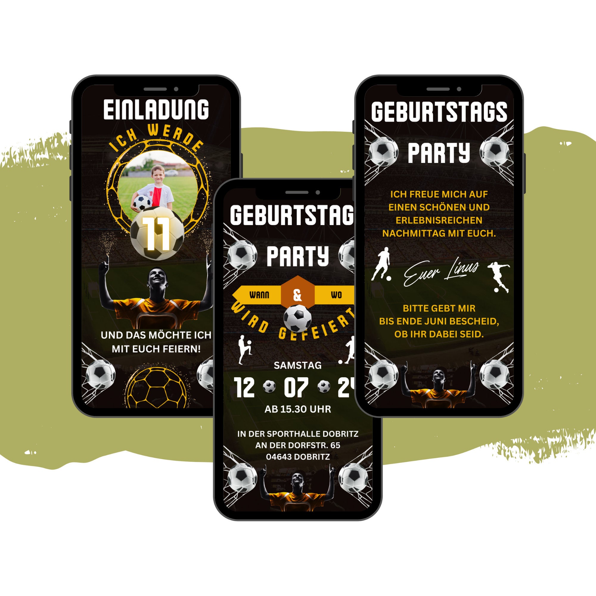 KEÏNELS Geburtstagseinladungen Für Kinder – 32 Karten Mit Fußball-Design, Persönlich Beschriftbar