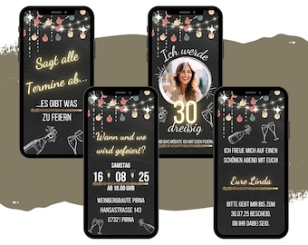 eCARD birthday invitation in blackboard champagne design | Digital WhatsApp invitations with photo | Personalized Animated Phone Card Birthday