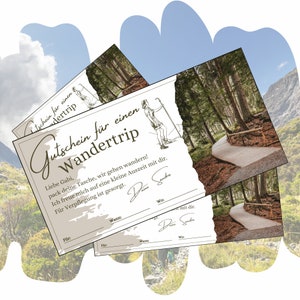 Gutschein Wandern Vorlage zum Ausdrucken | Geschenkgutschein für einen Ausflug | Gutscheine Wandertrip | Geschenkidee Erlebnisgutschein