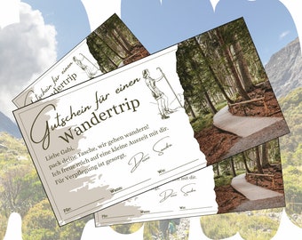 Voucher hiking template to print out | Gift voucher for a trip | Vouchers hiking trip | Gift idea experience voucher