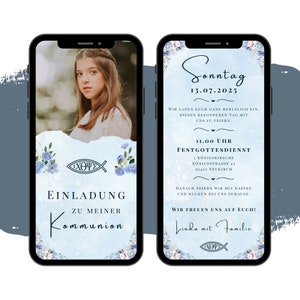 eCARD Einladung Kommunion | Digitale Moderne WhatsApp Karte  | Christliche Zeremonie | Taufe | Taufgottesdienst | Segnung | Erstkommunion