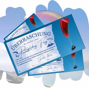 Bon pour un vol en parapente à imprimer |  Cadeau de chèque d'expérience d'aventure pour un anniversaire | Idée cadeau parachutisme